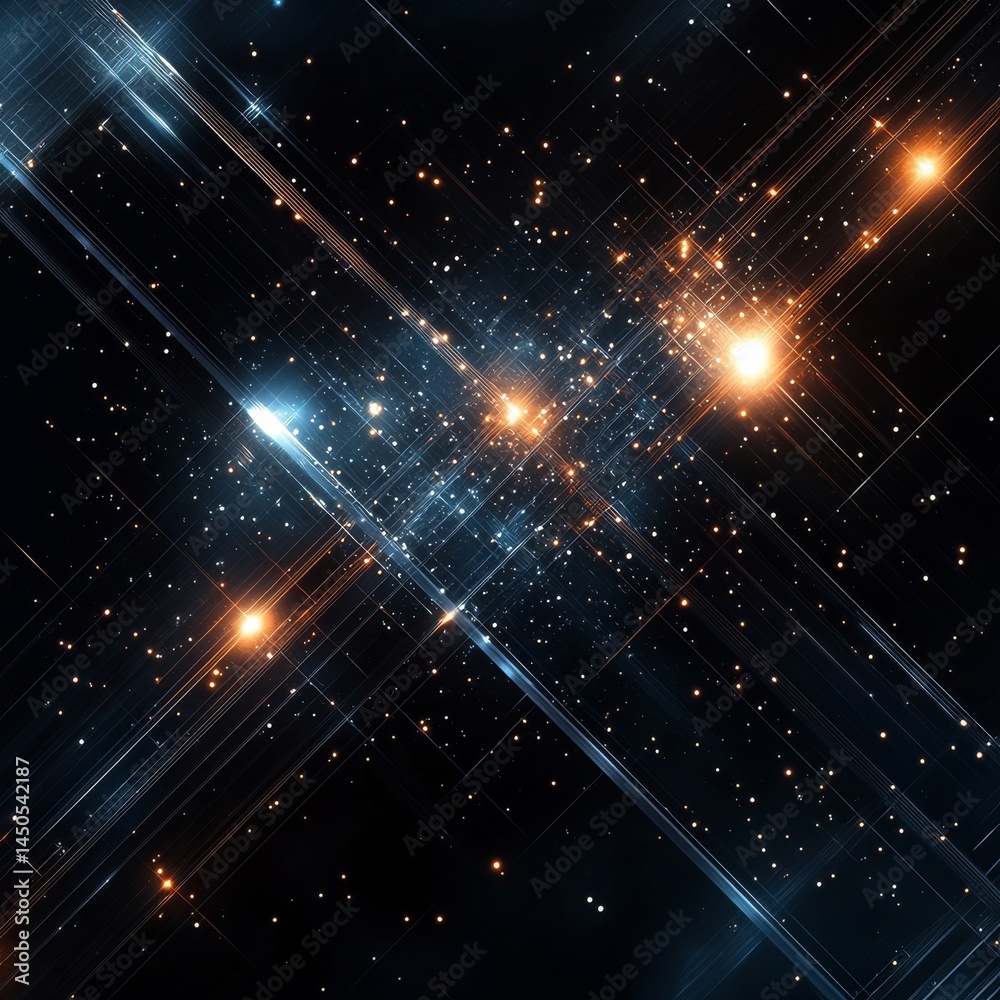 Fototapeta premium Abstract Glowing Stars and Grid Pattern in Space