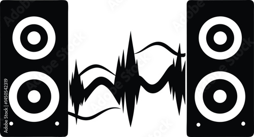 sound wave visualized between two music speakers in single line art drawing perfect for audio equipment advertising sound technology and modern music production