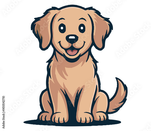 Cute cartoon-style dog vector illustration, full body, clean lines, flat colors, white background, friendly expression, sitting pose, perfect for logo or t-shirt design, high contrast, minimal shadows