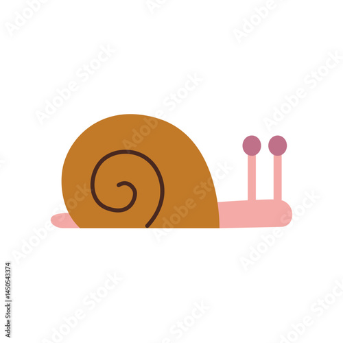 Cute snail with simple round shell. Vector illustration isolated on white background, hand drawn, flat design