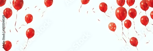Red Balloon Ascent: A multitude of vibrant red balloons ascend into the sky, their cheerful presence conveying a sense of celebration, joy, and freedom.