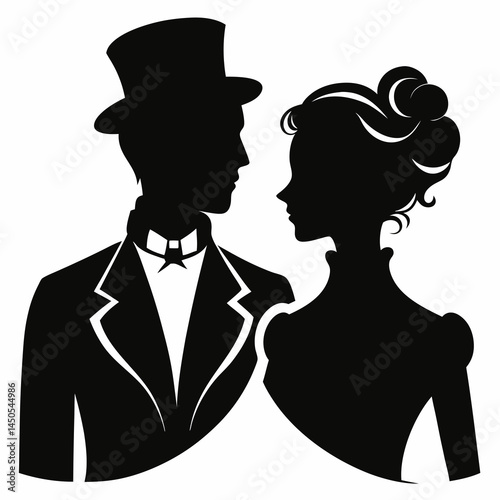 Victorian Couple Silhouette Vector in Black Color for Elegant Vintage Designs