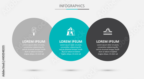 Set Circus tent, Ice cream and Roller coaster. Business infographic template. Vector