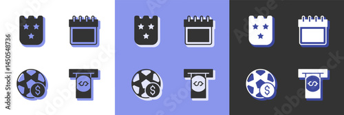 Set Automated teller machine and money, Lottery ticket, Football betting and Calendar icon. Vector