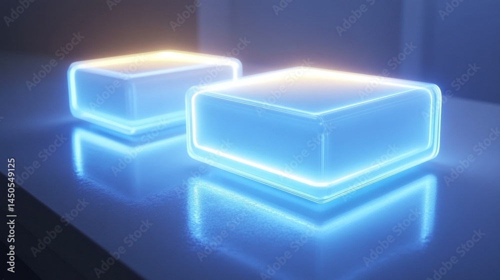 Two glowing cubes on a surface Two glowing cubes on a surface