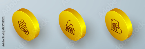 Set Isometric line Intestines, Kcal and Diet plan icon. Vector