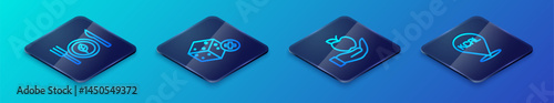 Set Isometric line Apple, Vegan food diet, Kcal and No sugar free icon. Vector