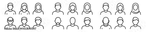 Set of web icons representing diverse individuals in line style suitable for various digital applications and user interfaces