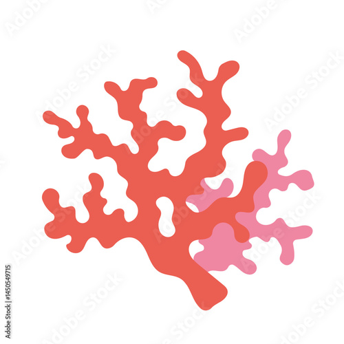 Red pink coral. Simple marine element for underwater themes, ocean decor and aquatic designs. Vector illustration isolated on white background, hand drawn, flat design