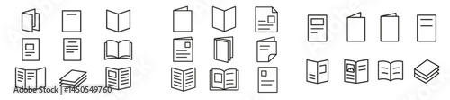 Collection of web icons representing various types of documents and notebooks in line style for digital design use