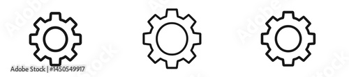 Set of web icons featuring line style gear symbols for representing settings and adjustments in digital interfaces, designed for modern applications