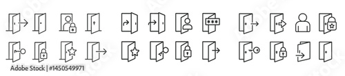 Set of web icons in line style depicting user interaction, security, and access features for online platforms and applications