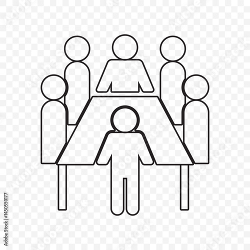 Three people sitting on meeting room icon set. Meeting room, discussion, business conference, support group outline icon. Vector editable stroke. PNG transparent Background. EPS 10.
