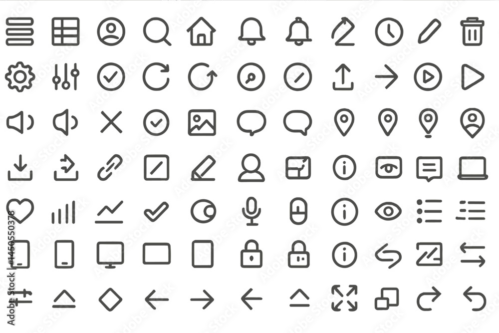 Line style web icons collection featuring various digital and functional designs suitable for user interfaces and applications Line style web icons collection featuring various digital and functional designs suitable for user interfaces and applications
