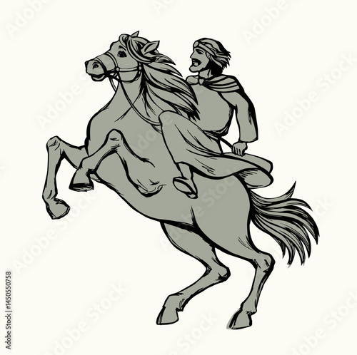Vector drawing. Man on the horse
