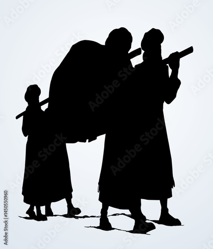 Vector drawing. Priests with an ark