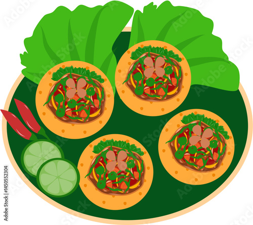 Savory Mini-Pancakes with Spicy Garnish: Overhead View