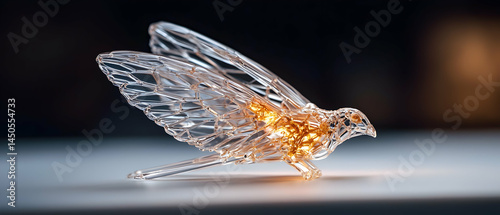 A stunning glass bird sculpture. Its intricate design with glowing internal lights is perfect for home decor or a unique gift. Enhance your space with this exquisite art.