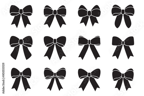 Set of Bow Icons – Elegant Gift Wrap and Hair Ribbon Silhouettes
