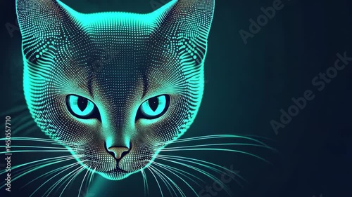 Black cat portrait with piercing blue eyes and white fur highlights the cute young domestic feline face