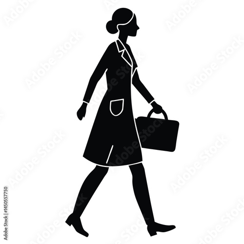 Professional Woman Walking with Briefcase Silhouette Illustration