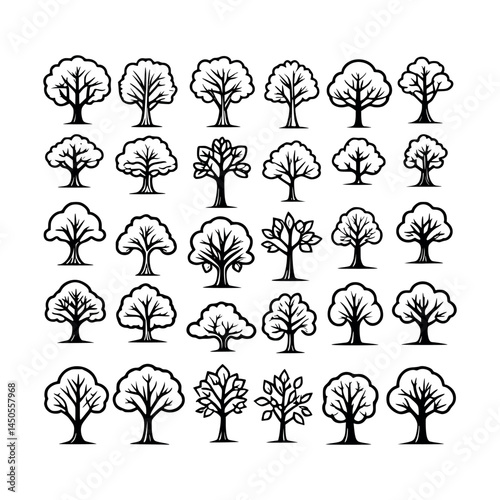 Minimal Creative Vector Tree Icon Set, Flat Nature Symbols for Eco, Landscape & Environment Design