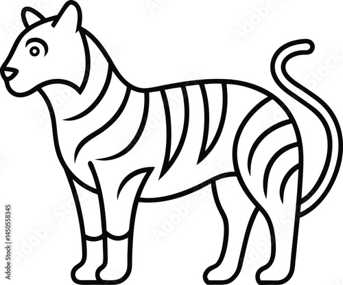 Tiger in continuous line art drawing style, featuring an abstract representation of the tiger’s essence, using fluid lines to emphasize its wild and graceful nature in modern art.