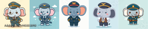 cute elephant vector in pilot costume