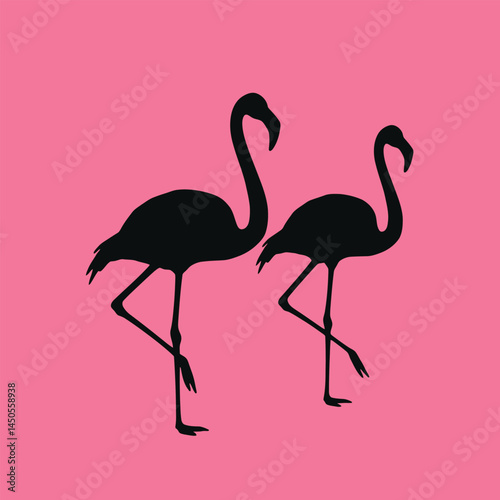 Vector Image Of Silhouette Flamingoes