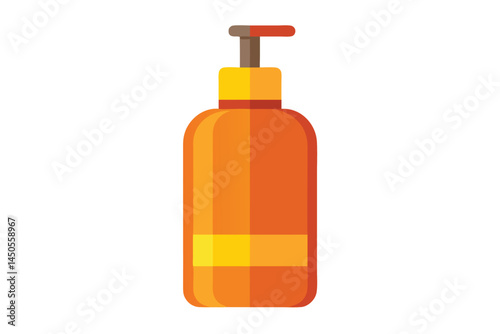Minimalist flat vector illustration of orange liquid soap dispenser bottle isolated
