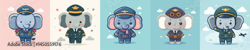 cute elephant vector in pilot costume