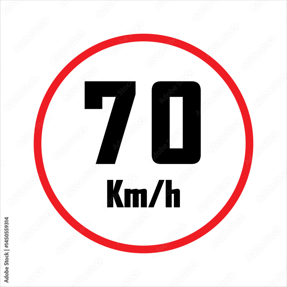 speed limit sign 70 km/h, traffic regulation, road safety, transportation, red circle, black text, white background speed limit sign 70 km/h, traffic regulation, road safety, transportation, red circle, black text, white background
