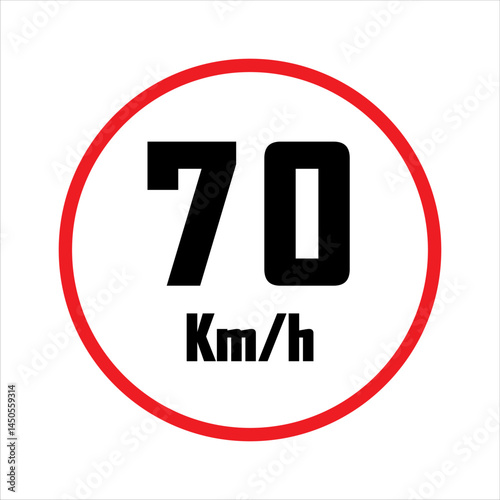 speed limit sign 70 km/h, traffic regulation, road safety, transportation, red circle, black text, white background