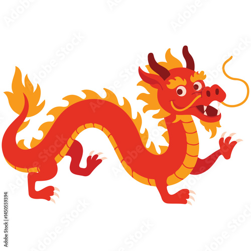 Cute red dragon New Year symbol isolated vector illustration on white background