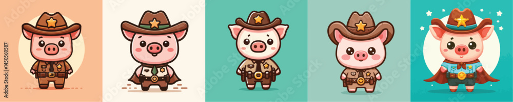 Fototapeta premium cute pig vector in sheriff costume