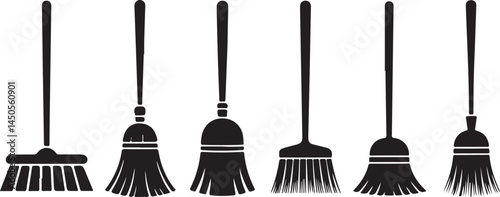 Broom and Sweeper Silhouette Vector for Cleaning, Home Improvement, and Hygiene Design