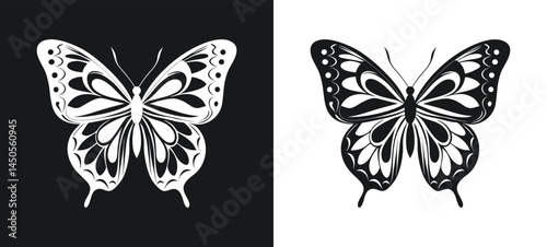 Decorative Butterfly Design Elegant Symmetrical Black And White Vector Illustration