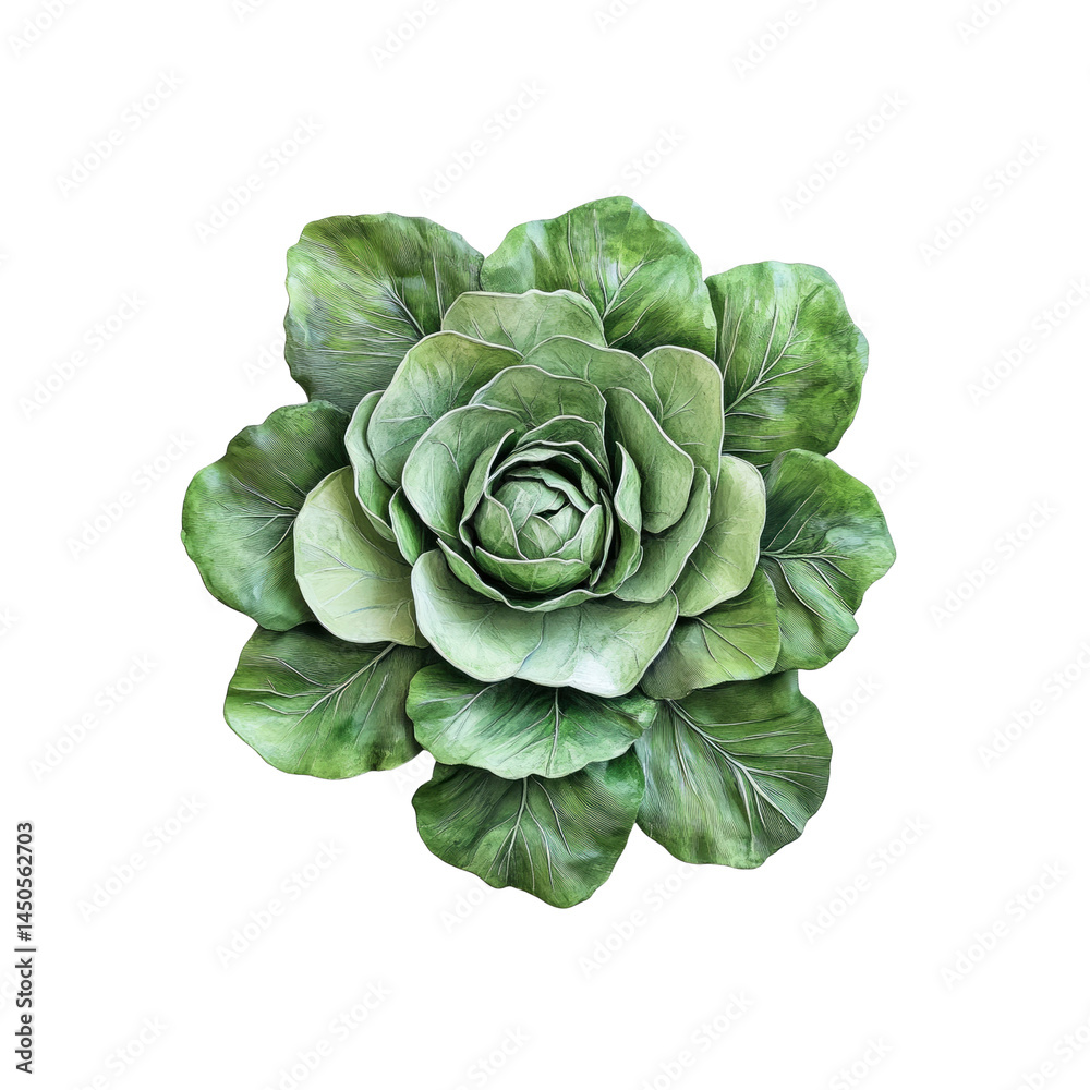 Obraz premium Close-up of a vibrant green cabbage, resembling a rose, with detailed leaf texture