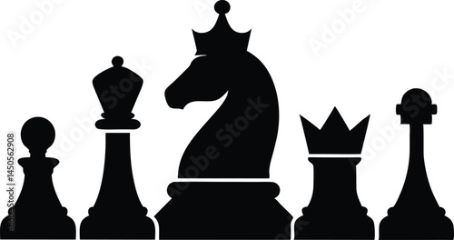 A set of chess piece icons, including a king, queen, bishop, pawn, horse, knight, and rook
