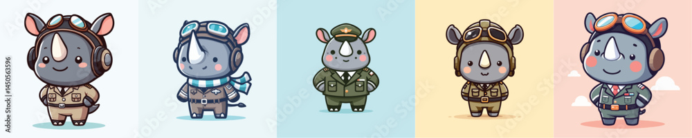 Naklejka premium cute rhino vector in pilot costume