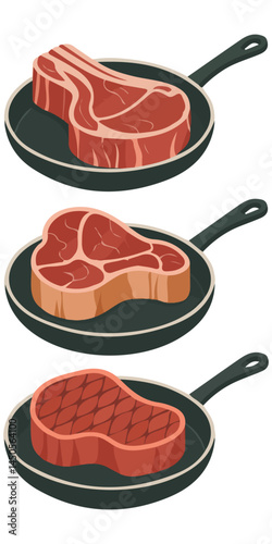 Grilling beef and pork process isolated vector illustration on white background