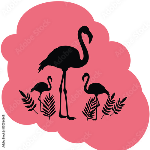 Vector Image Of Silhouette Flamingoes