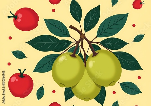 seamless pattern of quenepas flat vector on mellow yellow background