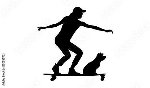 A girl is skating in front of her dog vector.