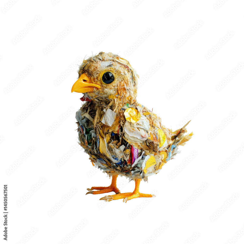 Obraz premium Chick Covered in Plastic Waste A Symbol of Environmental Pollution