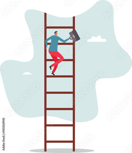 Challenge to climb up success ladder, unknown journey ahead, step to new career opportunity, determination to achieve goal .character for design.