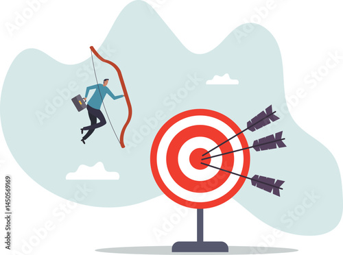 Success reaching goal or target, victory or winner, accuracy and achievement to hit target bullseye,character for design.