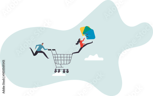 Big sale shopping, consumerism, customer enjoy buying or purchasing goods.business concept.flat character.character for design.