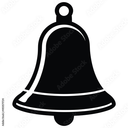 Black silhouette of a traditional bell with a simple design on a white background