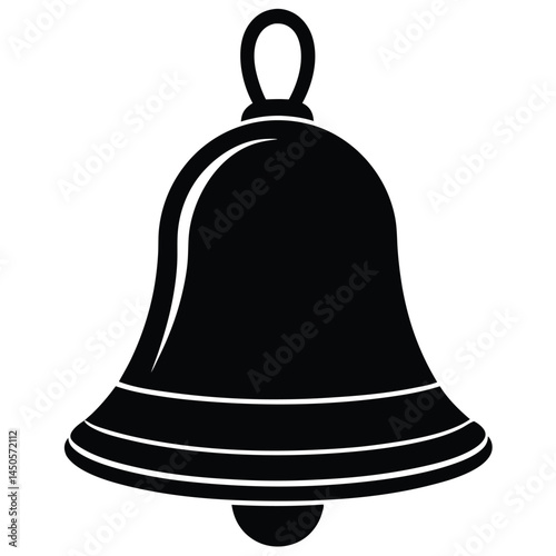Black silhouette of a traditional bell with a simple design on a white background